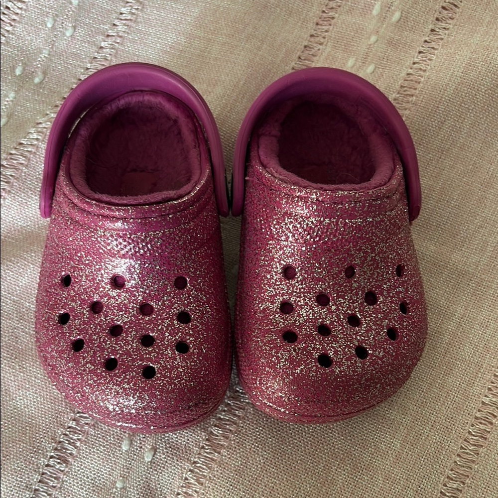 CROCS Pink Glitter Slippers with Ventilation